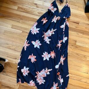 Simplee Apparel Navy and Coral Floral Maxi Dress